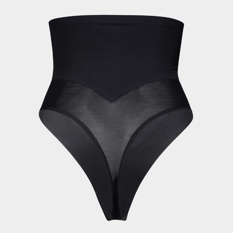 High-Waisted Shaping Control Thong with Flat Tummy Effect black
