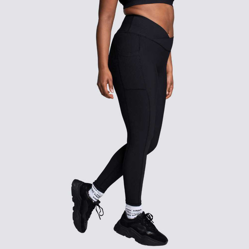 Fusion Rib Knit Leggings - Black What Waist