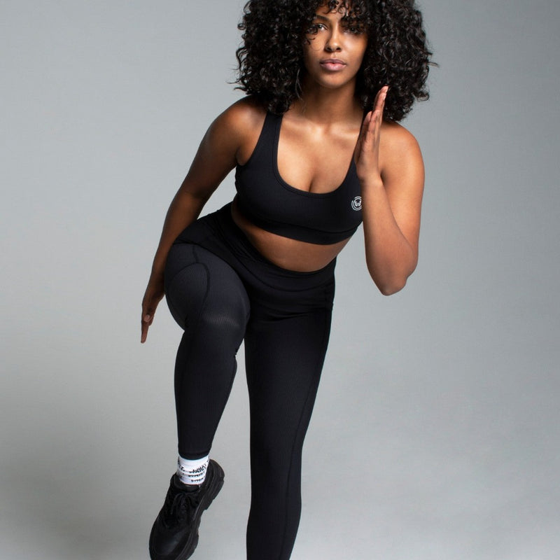 Fusion Rib Knit Leggings - Black What Waist