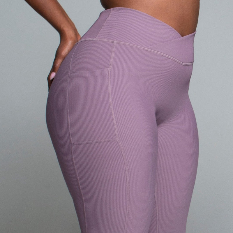 Fusion Rib Knit Leggings-Hibiscus What Waist