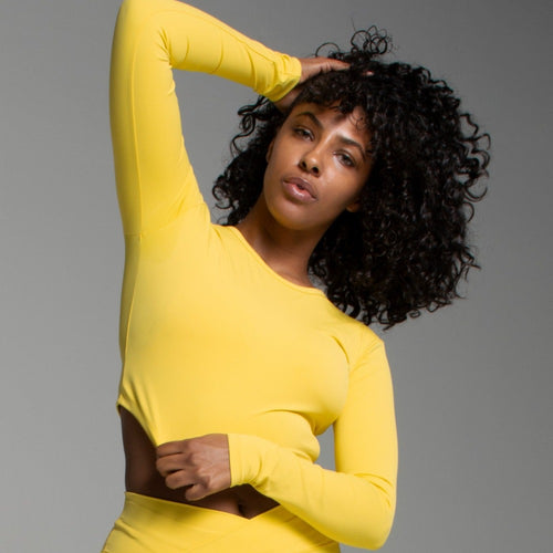 Vibes Long Sleeve Shapewear Cropped Top - Yellow - What Waist